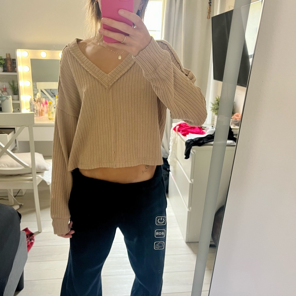 Cozy Beige V-Neck Sweater